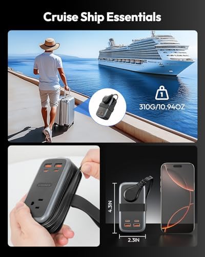 NTONPOWER GAN Ultra 65W USB Fast Charging Station, 7 in 1 Travel Power Strip with 3 Outlets 4 USB (2 USB C), Extension Cord 4ft, Travel Essentials, Cruise Power Strip Compatible with MacBook, iPhone - Image 4