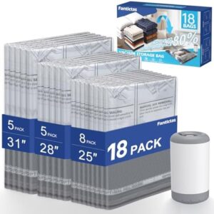 Travel Vacuum Storage Bags with Rechargeable Air Pump, 18 Pack Portable Space Saver Bags, Compression Bags for Clothing, Bedding, Seasonal Storage & Packing Bags for Moving