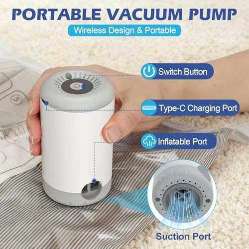 Travel Vacuum Storage Bags with Rechargeable Air Pump, 18 Pack Portable Space Saver Bags, Compression Bags for Clothing, Bedding, Seasonal Storage & Packing Bags for Moving - Image 4