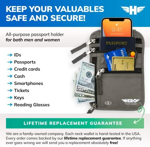 HERO Neck Wallet, RFID Blocking Passport Holder, Easy to Conceal Travel Pouch - Image 2
