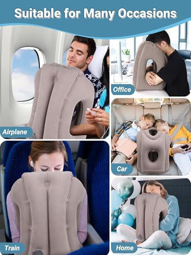Maliton Inflatable Travel Pillow for Airplane Comfortable Sleeping to Relieve Neck and Shoulder Pain, Support Head Inflatable Pillow for Long Flights, Used for Airplanes, Cars, Trains, Office(Grey) - Image 6