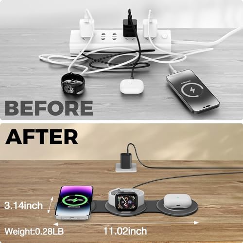 HICOBER 3 in 1 Charging Station for Multiple Apple Devices, Compatible with iPhone 17/16/15/14/13, Apple Watch & AirPods, Foldable Fast Wireless Charger & Travel Charger for Home/Office/Trips - Image 4