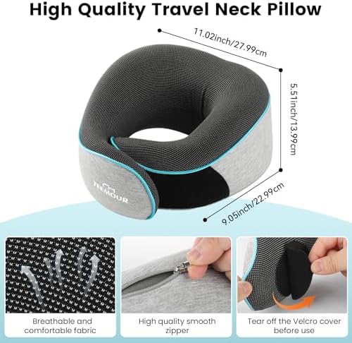 Travel Pillow-Neck Pillows for Airplanes, Memory Foam Travel Neck Pillow for Long Flights|Airport Travel Essentials 360° Support Gifts for Travellers With Eye Mask & Earplugs, Portable Carry Bag - Image 7