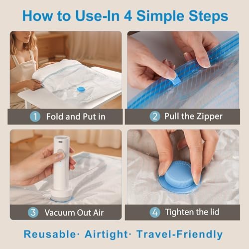 Vacuum Seal Bags for Clothing Travel, 12 Pack Vacuum Storage Bags for Clothes with Portable Electric Pump, Space Saver Bags for Luggage Traveling and Clothing - Image 6