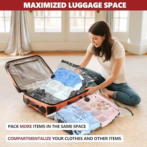Vacuum Bags for Travel with Rechargeable Pump, 8 Small Compression Packing Seal Bags for Luggage Suitcase, Space Saver for Clothing and Clothes Storage Travel - Image 5