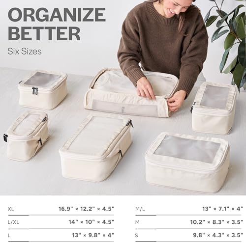 Aerotrunk Compression Packing Cubes for Travel - Luggage Organizer Bags - Double Zipper Packing Cubes for Suitcases (6-Pack, Beige) - Image 3