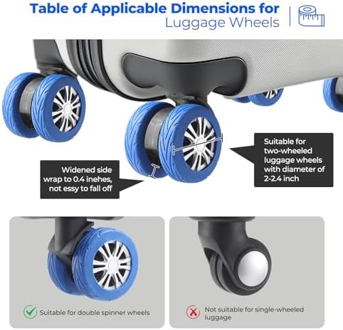 8 Pcs Upgrade Luggage Wheel Covers, Carry On Luggage Suitcases,Wear-Resistant, Anti-Noise, Silicone Wheel Protective Covers for 2-2.4" Spinner Wheel,Essential Travel Accessories (Blue) - Image 5