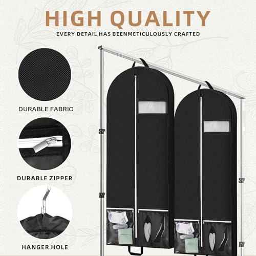 54" Garment Bags for Travel and Storage, Travel Suit Bags for Men Women with 2 Clear Pockets, Storage bags for Clothes, Suits, Dress, Shirts, Coats (Black) - Image 3