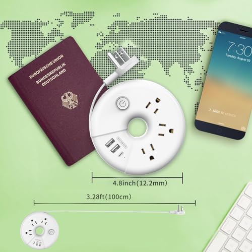 Travel Power Strip, NTONPOWER 3 Outlets 3 USB(1 USB C) Cruise Approved Power Strip, Short Extension Cord 3ft, Travel Essentials for Home, Hotels, Cruise Ship, Vacation, White, i-Donut - Image 2