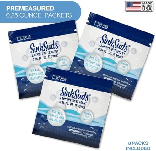 SinkSuds Laundry Detergent, Travel Size Liquid Soap, TSA Compliant, Safe For All Fabrics, 8 Packets (Packaging May Vary) - Image 5