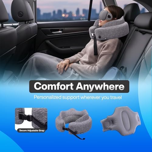 4-in-1 Travel Comfort Set – Inflatable Neck Pillow, Convertible Lumbar Support & Foot Hammock, 3D Sleep Mask & Ear Plugs – Complete Comfort Kit for Airplane, Office & Car – Gift-Ready (Gray) - Image 8