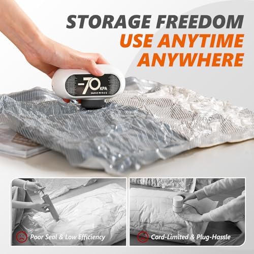 15 Pack Vacuum Seal Bags for Clothing Travel with -70KPa Electric Pump, Space Saver Storage, Reusable Vacuum Bags with Pump, Heavy Duty for Travel, White - Image 5