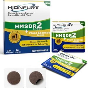 HMSDR2 16ct Motion Sickness Patches with Plant Essence – Lemon – Sea Sickness Patches for Cruise, Car, Airplane – Non-Drowsy, 72H Lasting