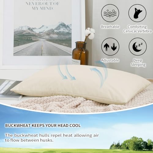 LOFE Organic Buckwheat Pillow for Sleeping with Organic Cotton Pillowcase - Kids/Travel Size 11''x16'' Adjustable Firm Pillow, Cervical Support for Back and Side Sleepers(Tartary Buckwheat Hulls) - Image 7