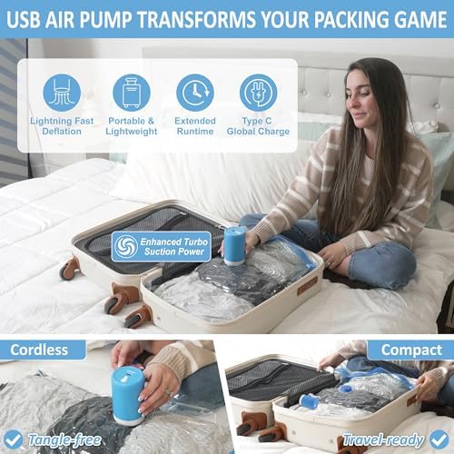 Cozy Essential Travel Vacuum Storage Bags with Rechargeable Cordless Electric Pump, Space Saver Bags for Luggage, Suitcase, Carry-On, for Clothes, Blankets, Comforters, Pillows, 12 Combo - Image 3