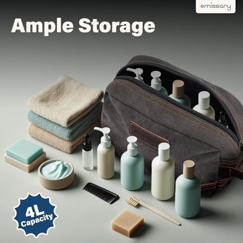 emissary Toiletry Bag for Men, Canvas Travel Toiletry Bag Men's Dopp Kit, Water-resistant Bathroom Bag Mens Shaving Kit, Travel Kit Small Bags, Shaving Bag, Toiletry Bags - Image 4
