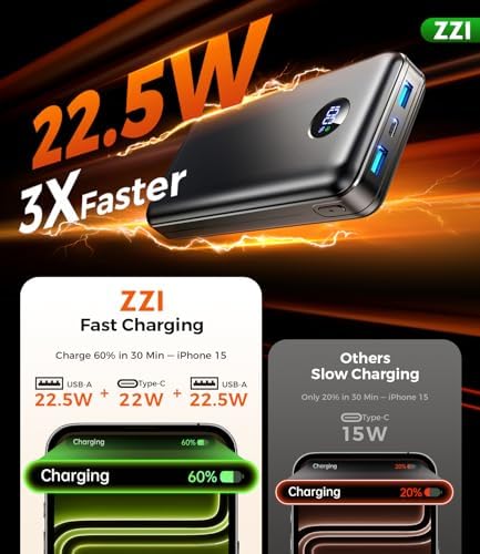 Portable Charger Power Bank, 60000mAh Battery Pack with 3 in 1 USB-C/iOS/Micro-USB Cable, 22.5W Fast Charging Portable Phone Charger, Travel Camping Essential Powerbank for iPhone 17/16 Samsung,Ebony - Image 4