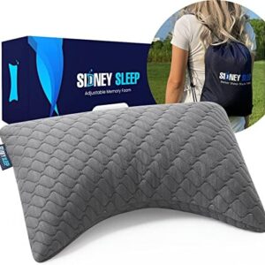 Sidney Sleep Mini Travel Size Neck Pillow - Knee, Back Lumbar and Support - Small Curved Pillow - 14 x 19 Inches - Adjustable Loft - Washable - Drawstring Backpack Included (Mini - Grey)