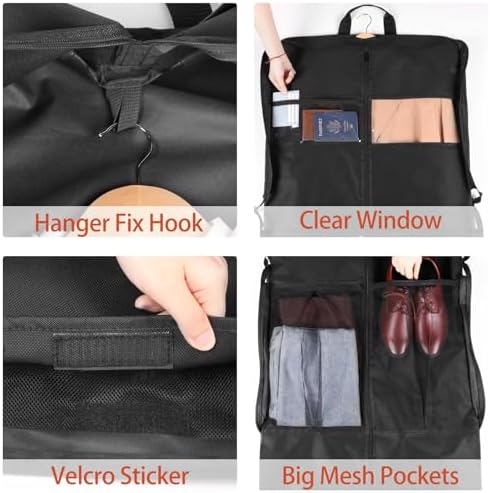 Univivi 60 '' Foldable Extra Long Dress Garment Bag, Premium Breathable & Tear-resistant Hanging Dress Cover for Travel and Closet Storage with Mesh Shoe Pocket and 2 Carry Handles - Image 7