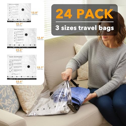 SpaceAid Travel Vacuum Bags for Luggage with Electric Pump, 24 Pack Vacuum Seal Bags for Clothing Travel, Space Saver Compression Bag for Backpack and Suitcase - Image 4