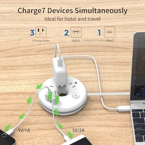 Travel Power Strip, NTONPOWER 3 Outlets 3 USB(1 USB C) Cruise Approved Power Strip, Short Extension Cord 3ft, Travel Essentials for Home, Hotels, Cruise Ship, Vacation, White, i-Donut - Image 3