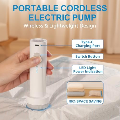 Vacuum Seal Bags for Clothing Travel, 12 Pack Vacuum Storage Bags for Clothes with Portable Electric Pump, Space Saver Bags for Luggage Traveling and Clothing - Image 3