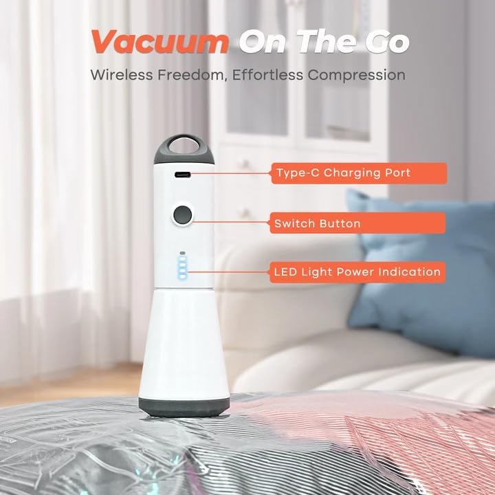 Vacuum Seal Bags for Clothing with Rechargeable Cordless Pump, 18 Pack Vacuum Storage Space Saver Bags, Compression Packing for Clothes Bedding Blanket Pillows Comforters Luggage Travel - Image 2