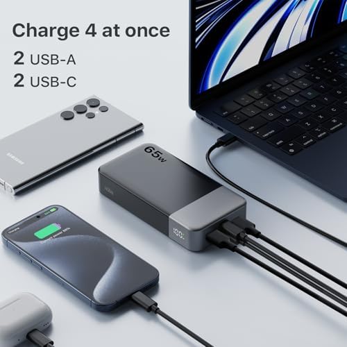 NOBIS 20000mAh Battery Pack Power Bank 65W Power Bank, Portable Charger with Digital Display, Dual USB-C/USB-A Fast Charging for Laptop, Phone, Tablet, Travel-Friendly External Battery Pack - Image 4