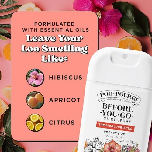 Poo-Pourri Before-You-Go Pocket Toilet Spray, Travel Essentials, Tropical Hibiscus, 1 Fl Oz, Up to 50 Uses, On-The-Go Bathroom Odor Deodorizer with Essential Oils, TSA Approved Size, Hibiscus, Apricot - Image 8