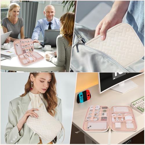 Electronics Organizer Travel Case, Charger Bag Cord Organizer Travel, Compact Tech Pouch Cable Organizer Bag for Charger, Cords, Phone, Headphones, Flash Drive, SD Card (Beige, Large-Single Layer) - Image 6