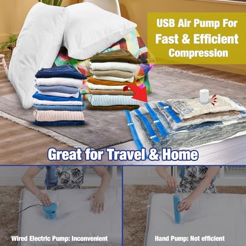 HIBAG Travel Vacuum Bags with Electric Pump for Luggage and Suitcase, Vacuum Seal Compression Packing Bags for Clothes Clothing, Combo 12 Pack - Image 4