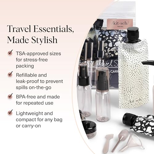 Kitsch 11 PCS Travel Bottles for Toiletries – Travel Essentials Kit for Shampoo, Conditioner, Lotion & More - TSA Approved Travel Bottles, Leak-Proof Refillable Travel Size Containers - Black & Ivory - Image 4
