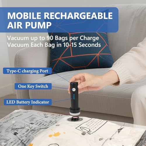 NESCCI Travel Vacuum Bags for Clothing with Rechargeable Wireless Air Pump,18 Pack Compression Seal Packing Bags for Luggage Suitcase,Carry-on Size Space Saver Vacuum Storage Bags - Image 4