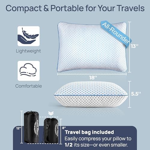 Small Cooling Memory Foam Pillow for Travel & Camping, Compressible Adjustable Pillow for Medium Firm Neck Knee Lumbar Support,Washable, Ideal Sleeping, Car, Airplane, Toddler & Backpacking, Gifts - Image 2
