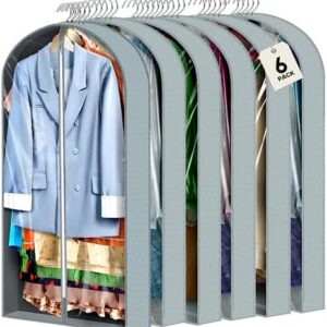 6 pcs 40" Garment Bags for Hanging Clothes, Clear Suit Bags for Closet Storage Clothing Storage, Garment Bags for Travel Covers with 4" Gussets for Coats, Jackets, Shirts and Sweater