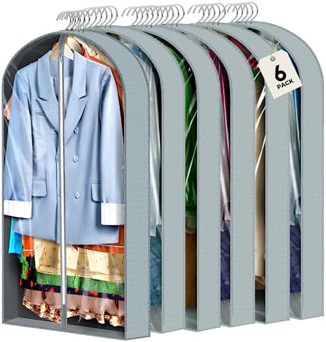 6 pcs 40" Garment Bags for Hanging Clothes, Clear Suit Bags for Closet Storage Clothing Storage, Garment Bags for Travel Covers with 4" Gussets for Coats, Jackets, Shirts and Sweater