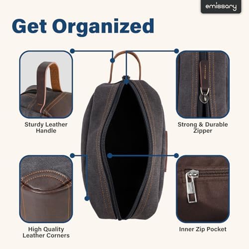 emissary Toiletry Bag for Men, Canvas Travel Toiletry Bag Men's Dopp Kit, Water-resistant Bathroom Bag Mens Shaving Kit, Travel Kit Small Bags, Shaving Bag, Toiletry Bags - Image 2