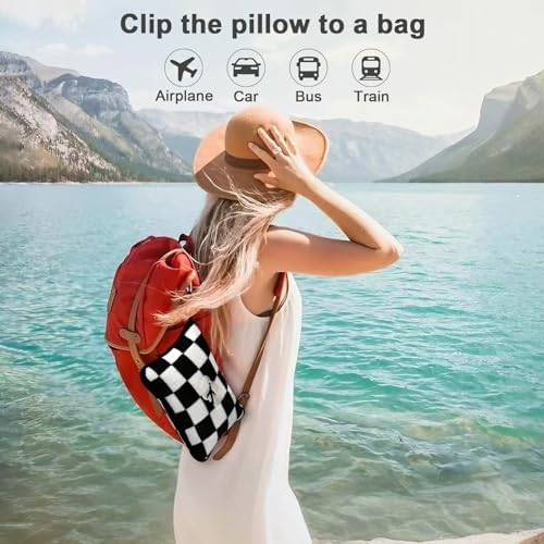 Travel Blanket and Pillow Compact, Premium Soft 2 in 1 Airplane Blanket with Soft Bag Pillowcase，Hand Luggage Sleeve and Backpack Clip (Checkered Black) - Image 2