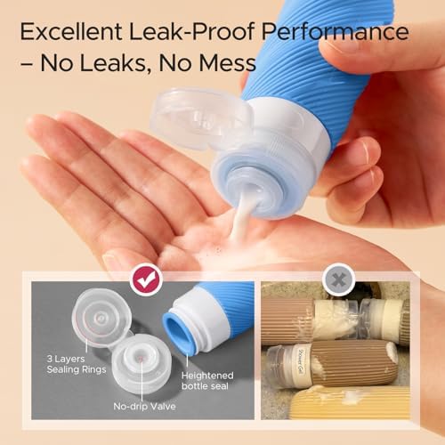 LitBear 23 Pack TSA Approved Travel Bottles for Toiletries, Leak Proof Refillable Travel Size Containers Kit with Silicone Squeezable Bottles Jars for Shampoo Lotion Conditioner, in Clear Bag, Blue - Image 3