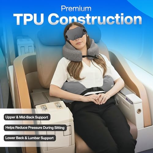 4-in-1 Travel Comfort Set – Inflatable Neck Pillow, Convertible Lumbar Support & Foot Hammock, 3D Sleep Mask & Ear Plugs – Complete Comfort Kit for Airplane, Office & Car – Gift-Ready (Gray) - Image 9