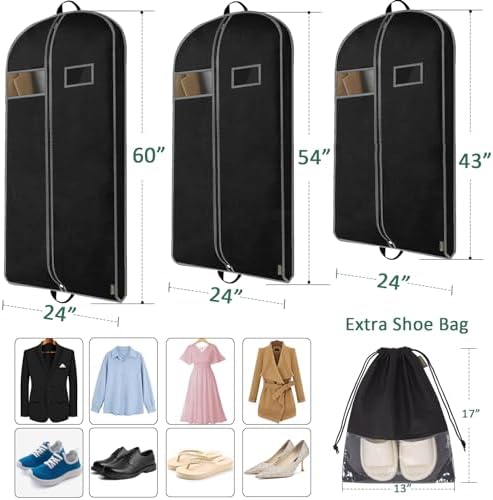 BALEINE 1PK Heavy Duty Garment Bag with Shoe Storage Travel Bag for Dresses, Suit, Coats Travel Essential (43", Black) - Image 2