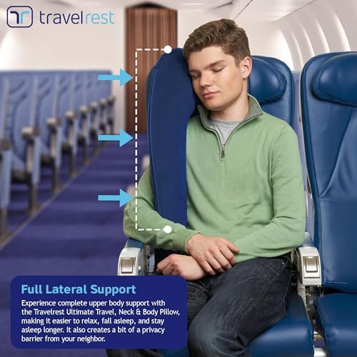 TRAVELREST Ultimate Travel Pillow & Body Pillow - Headrest, Auto, Bus, Train, Office Napping, Camping, Wheelchairs, Comfort and Support, Rolls Up, Straps to Airplane Seat & Car - Blue - Image 5