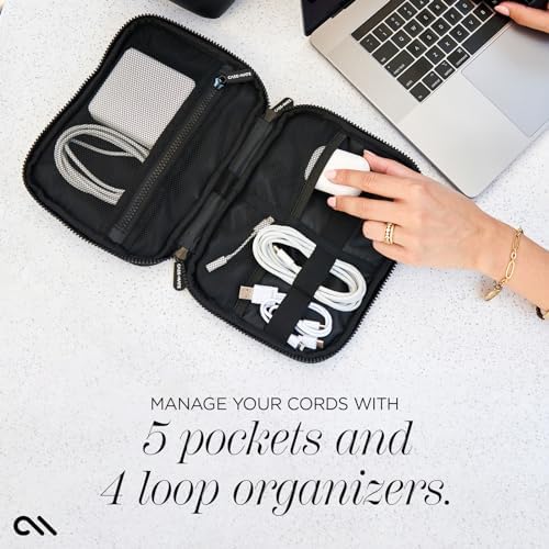 Case-Mate Electronic Organizer Travel Case - Portable Tech Travel Pouch w/Multiple Storage Mesh Pockets for Cable, Cord, Charger, Power Bank, Airpods - Airplane Essentials Bag - Black - Image 4