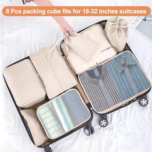 Packing Cubes for Travel - 8 Set Luggage Organizer Bags for Family, Mesh Breathable Travel Packing Cubes for Suitcases Durable Travel Essentials Bags Set - Image 2