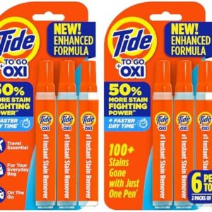 Tide Pen Stain Remover for Clothes, To Go Pen, Instant Stain Remover Pen & Spot Cleaner, Portable & Travel-Friendly, Works on Food & Drink Stains, Fits in Purses & Bags, 3 Count (Pack of 2)