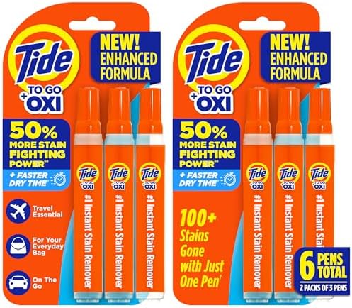 Tide Pen Stain Remover for Clothes, To Go Pen, Instant Stain Remover Pen & Spot Cleaner, Portable & Travel-Friendly, Works on Food & Drink Stains, Fits in Purses & Bags, 3 Count (Pack of 2)