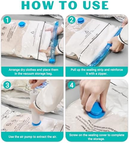 15 Pack Vacuum Seal Bags for Clothing &Travel, Space Saver Vacuum Storage Bags for Blankets,Luggage,Clothes,Comforter, Hand Pump Included (3 Jumbo,3 Large,3 Medium,3 Small,3 Roll） - Image 7