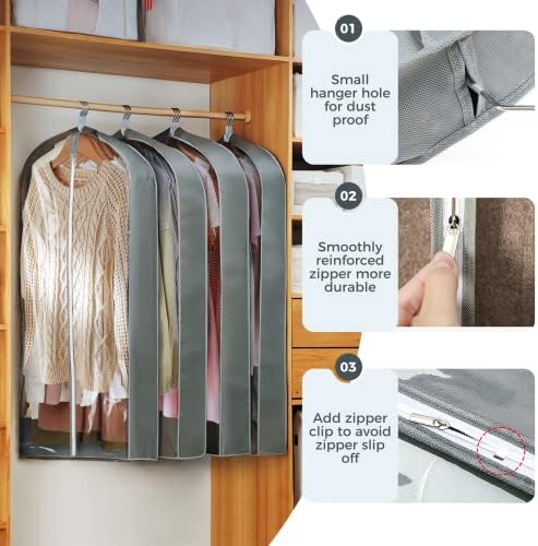 6 pcs 40" Garment Bags for Hanging Clothes, Clear Suit Bags for Closet Storage Clothing Storage, Garment Bags for Travel Covers with 4" Gussets for Coats, Jackets, Shirts and Sweater - Image 4