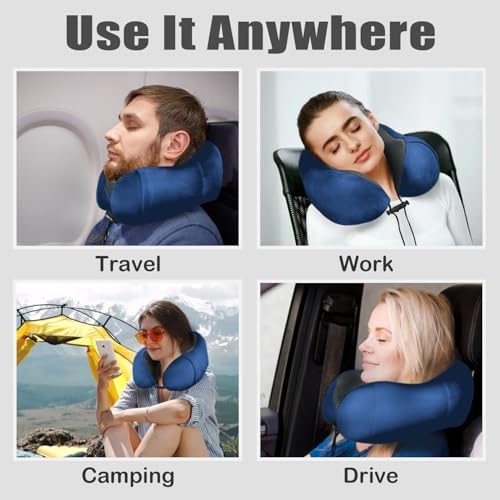 Travel Pillow, Memory Foam Neck Pillow for Traveling, U Shape Neck Pillow Airplane Portable Flight Pillow Travel Kit with 5D Contoured Eye Masks and Earplug for Plane Train Car Home Office - Blue - Image 6