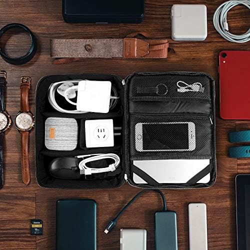 Travel Electronics Organizer, Waterproof Cable Organizer Bag for Electronic Accessories Double Layer Large Shockproof Cable Storage Bag for Cord, Power Bank, Tablet(Up to iPad 11 inch) - Black - Image 6